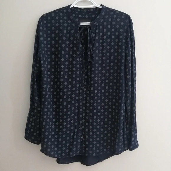 Rails Abby Rayon Button Up Blouse with Neck Tie Navy Floulard Print Small - Picture 3 of 16